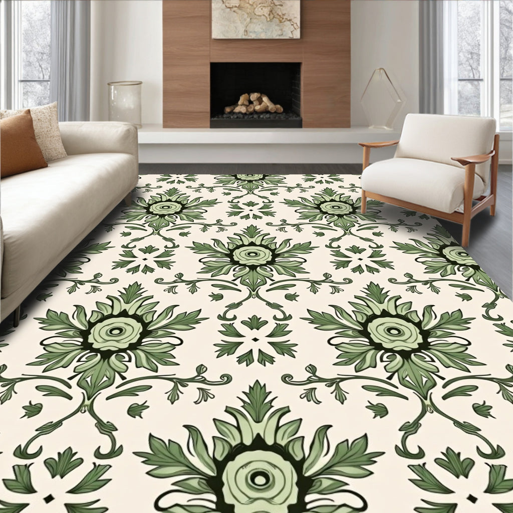 Detailed Damask Floral Pattern Rug