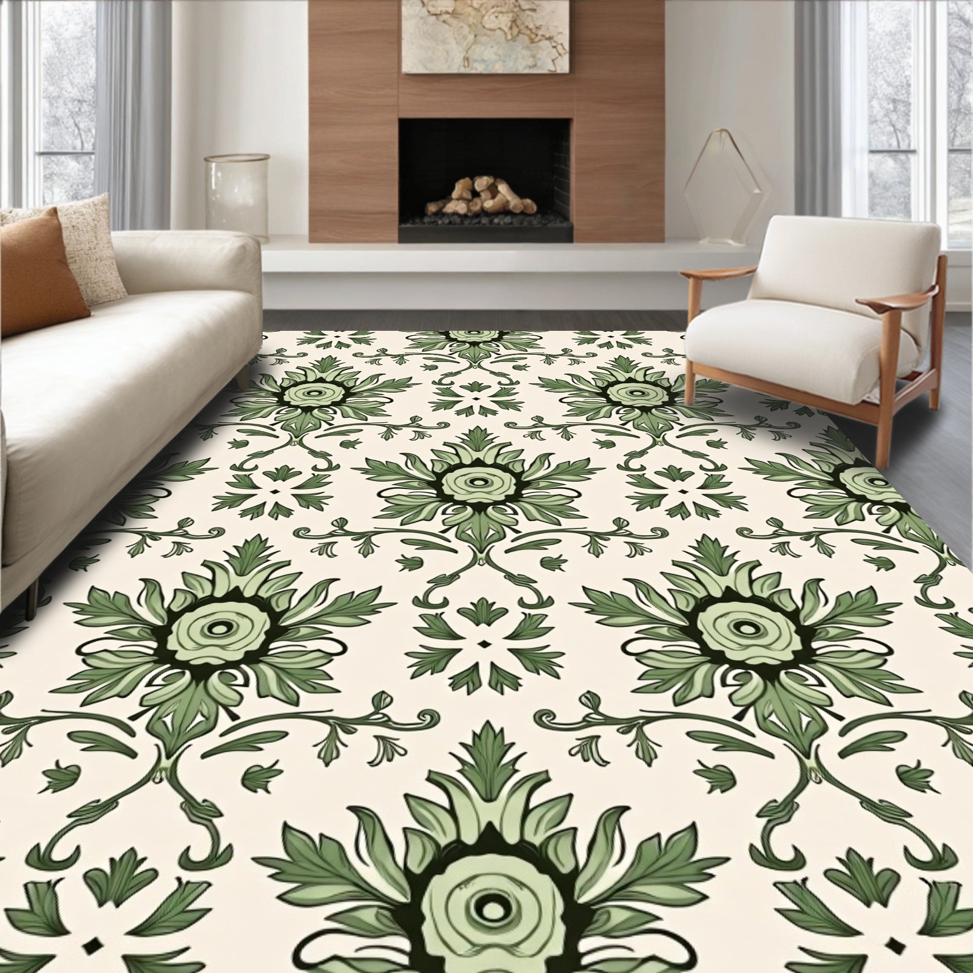 Detailed Damask Floral Pattern Rug