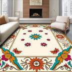 Vibrant Floral Medallion Cream Rug