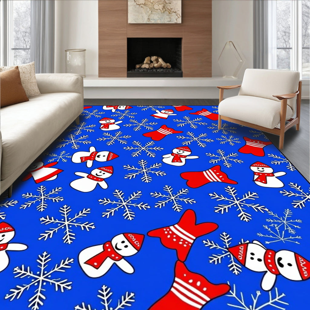 Festive Snowmen And Snowflakes Rug