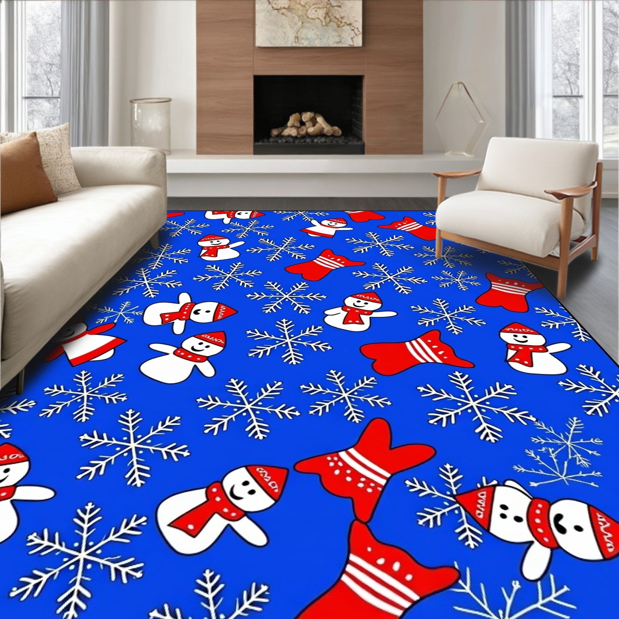 Festive Snowmen And Snowflakes Rug
