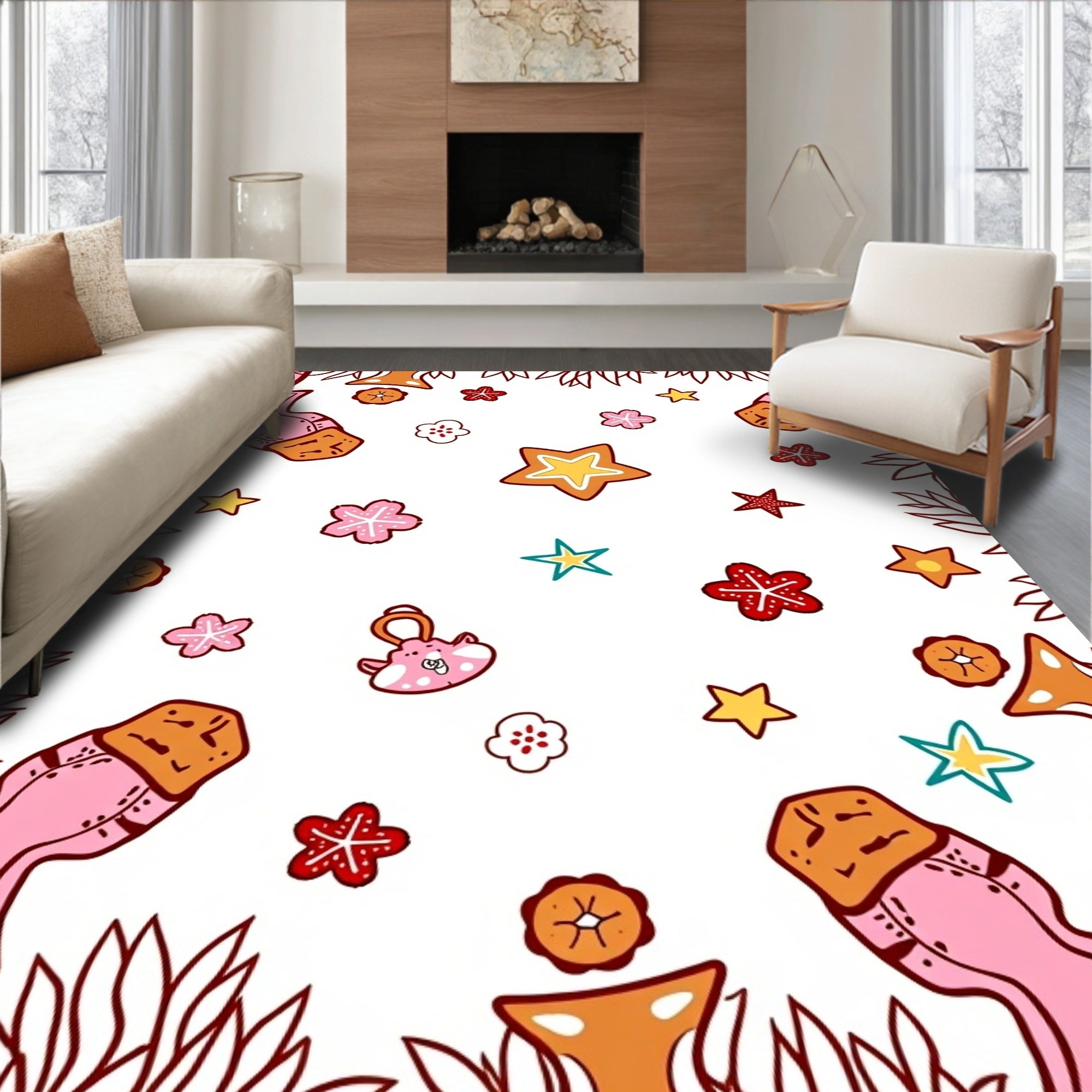 Pink and Orange Whimsical Cookie Stars Rug