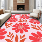 Retro Floral Pattern With Red Flowers Rug