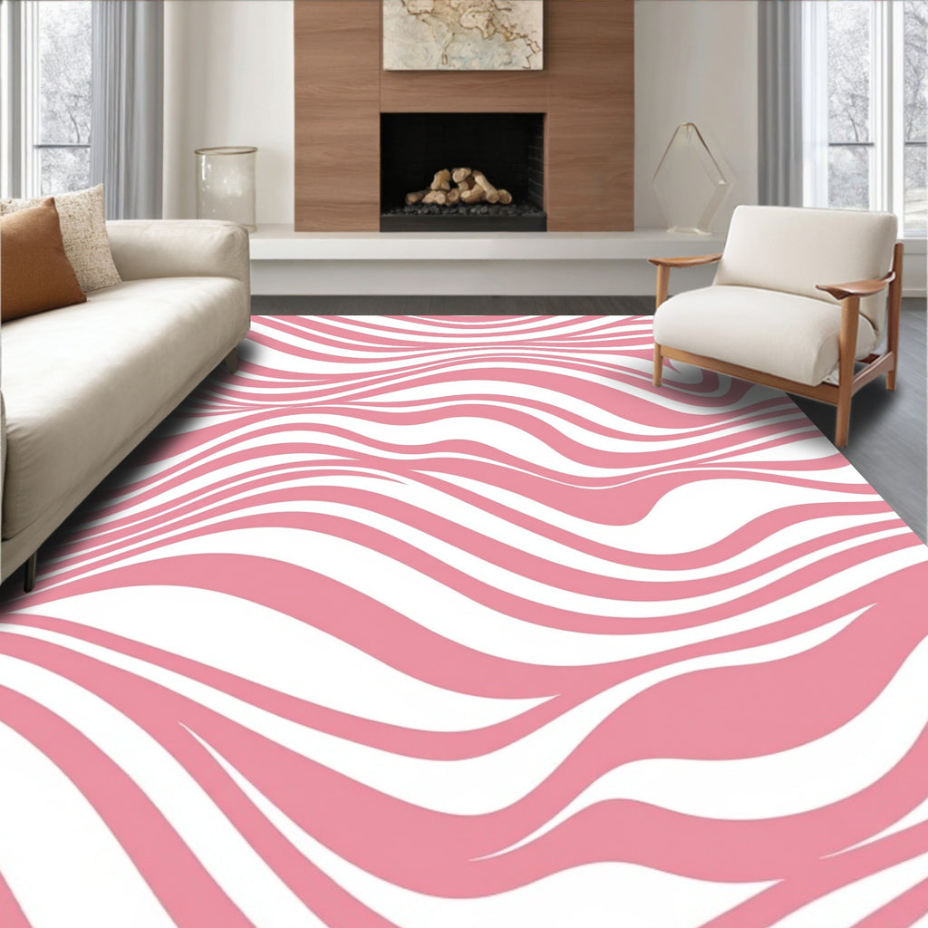 Pink White Wavy Stripe Pattern Rug