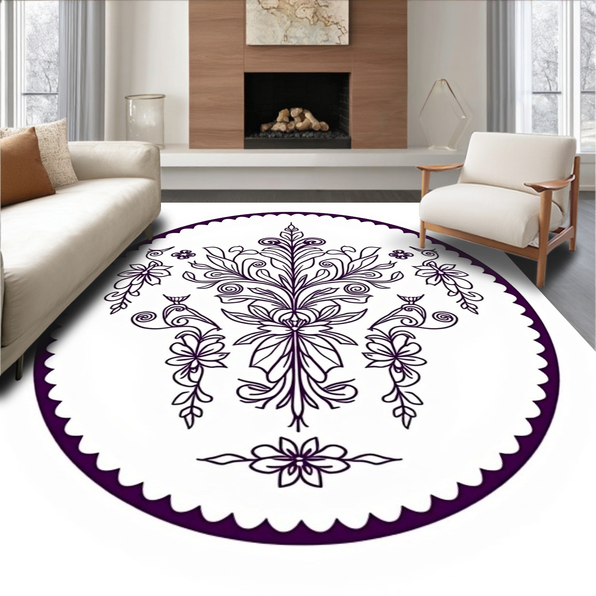 Damask floral medallion circular design Rug