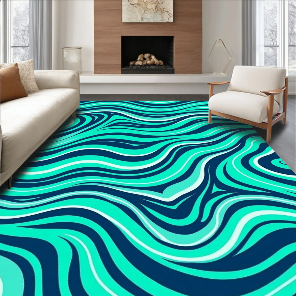 Aqua Swirl Abstract Pattern Rug