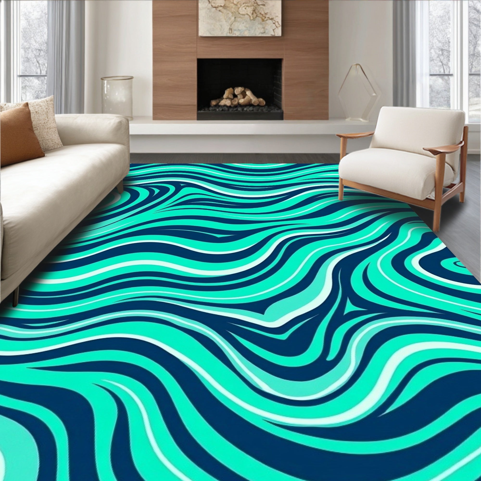 Aqua Swirl Abstract Pattern Rug