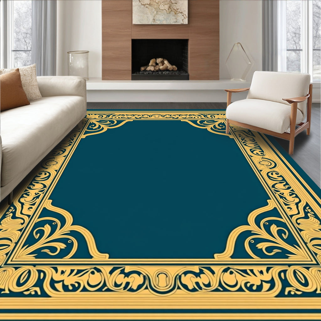 Ornate Gold Floral Border Rug