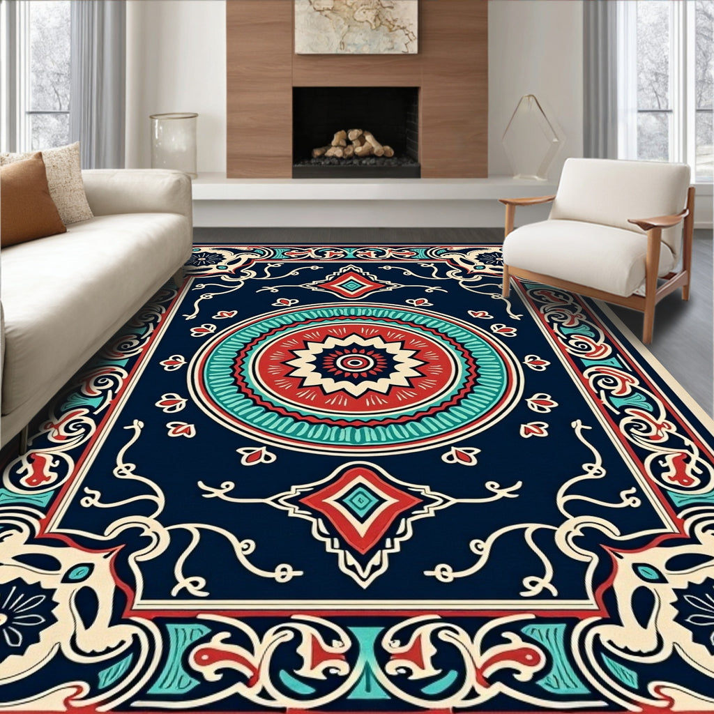 Intricate Floral Medallion Border Rug