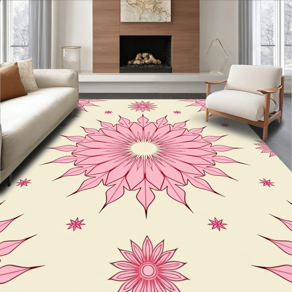 Pink Floral Mandala Pattern Rug