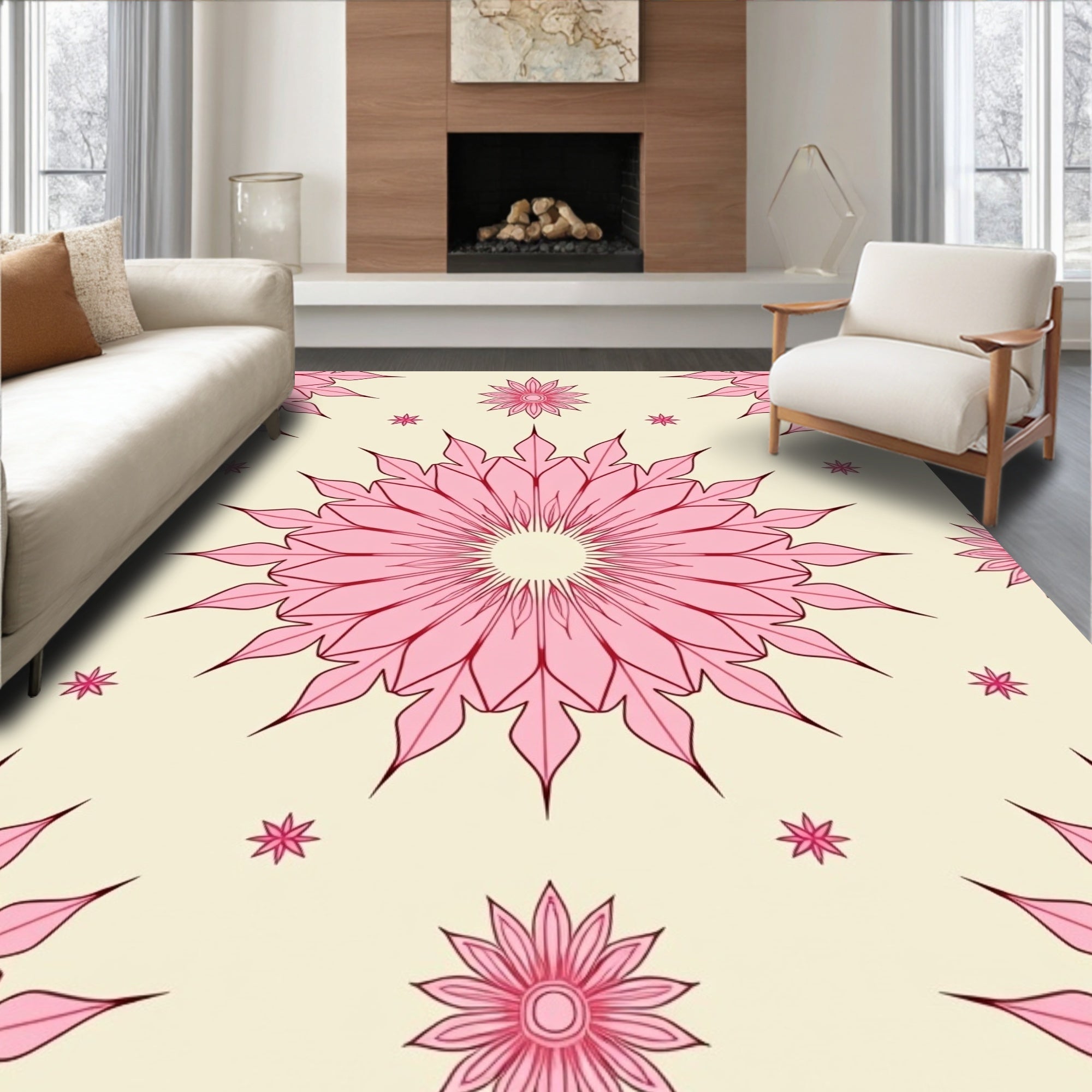 Pink Floral Mandala Pattern Rug
