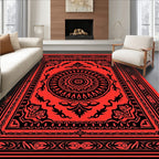 Bold Black On Red Ornamental Design Rug