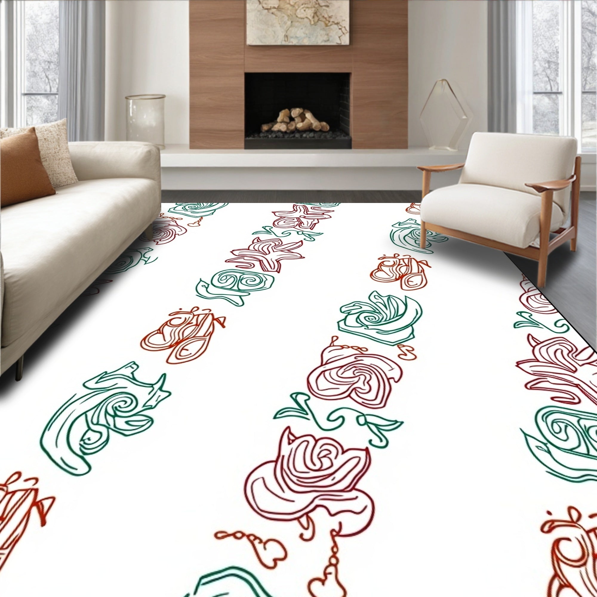Whimsical Swirl Floral Pattern Design Rug