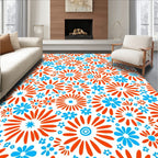 Bright Orange Blue Floral Pattern Rug
