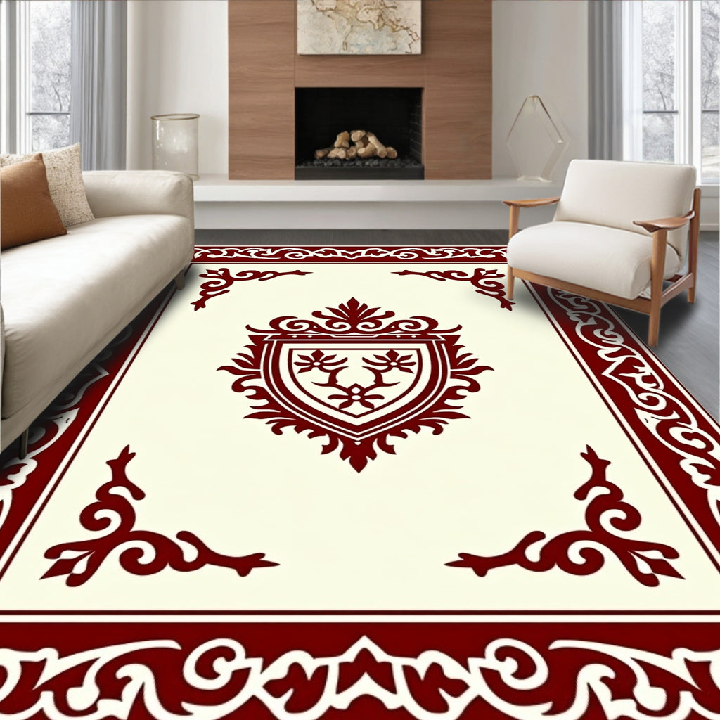 Ornate Crest With Decorative Border Design Rug