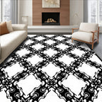Ornate Black White Lattice Pattern Rug