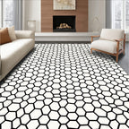 Abstract Black White Hexagon Pattern Rug