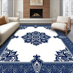 Navy Blue Floral Mandala Pattern Rug