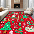 Red Christmas Elves Candy Cane Trees Rug
