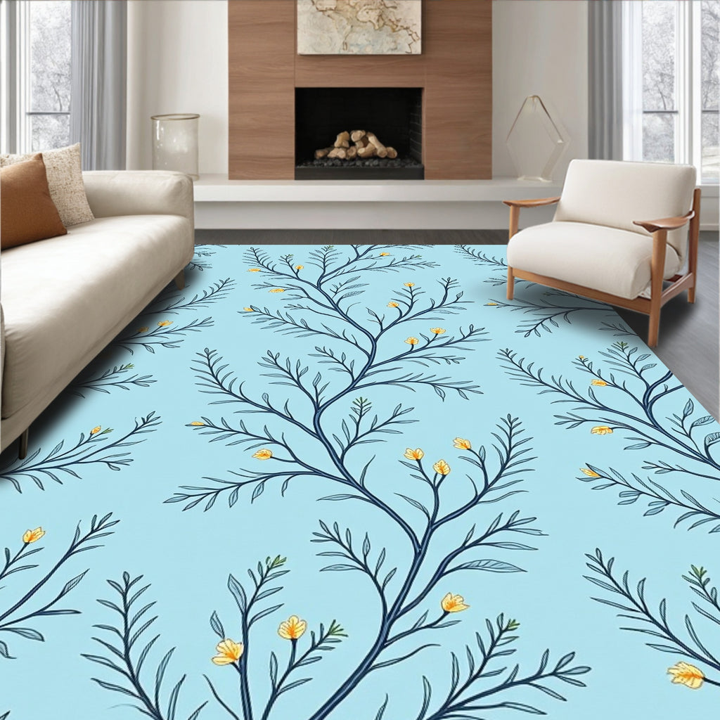 Delicate Blooming Branches Pattern Rug