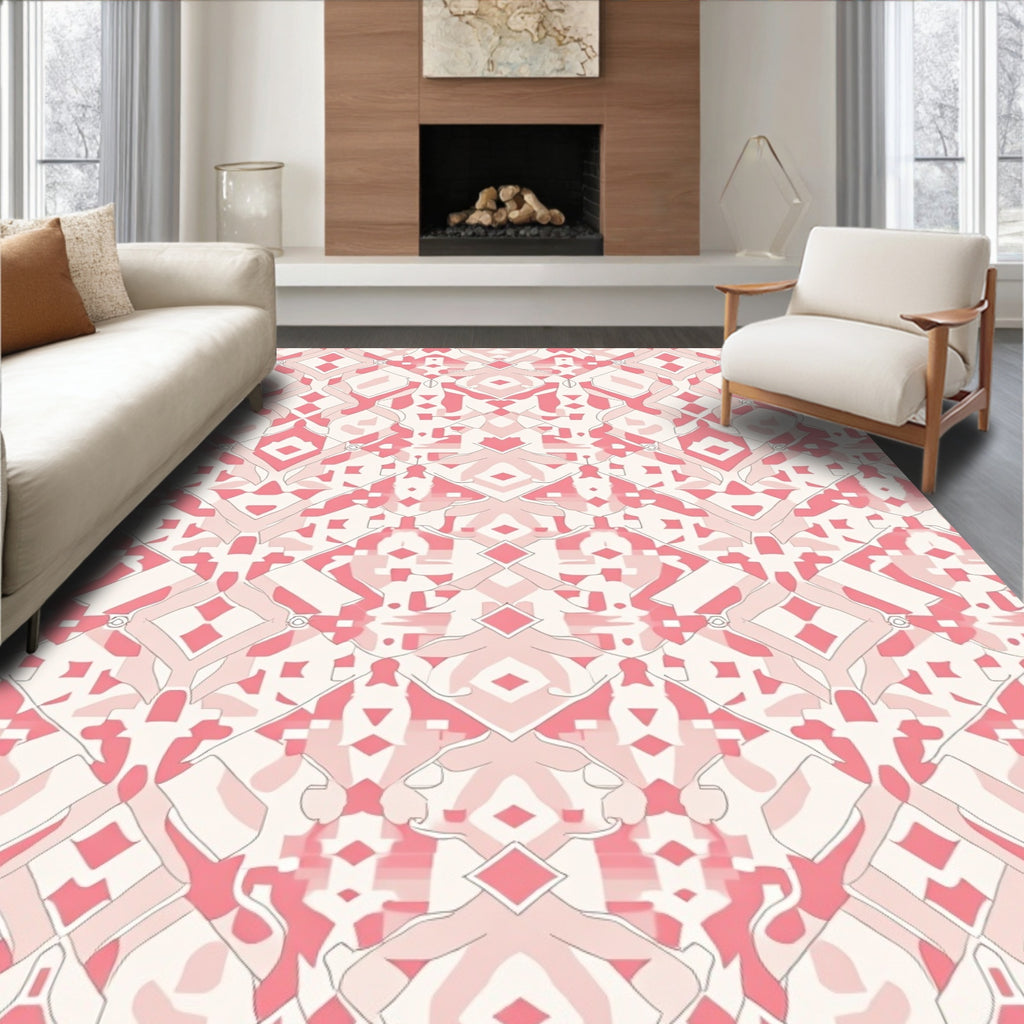 Pink Pastel Geometric Medallion Pattern Rug
