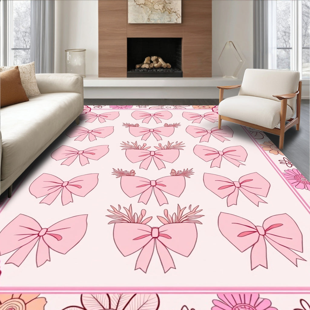 Pink Bows Floral Pattern Rug