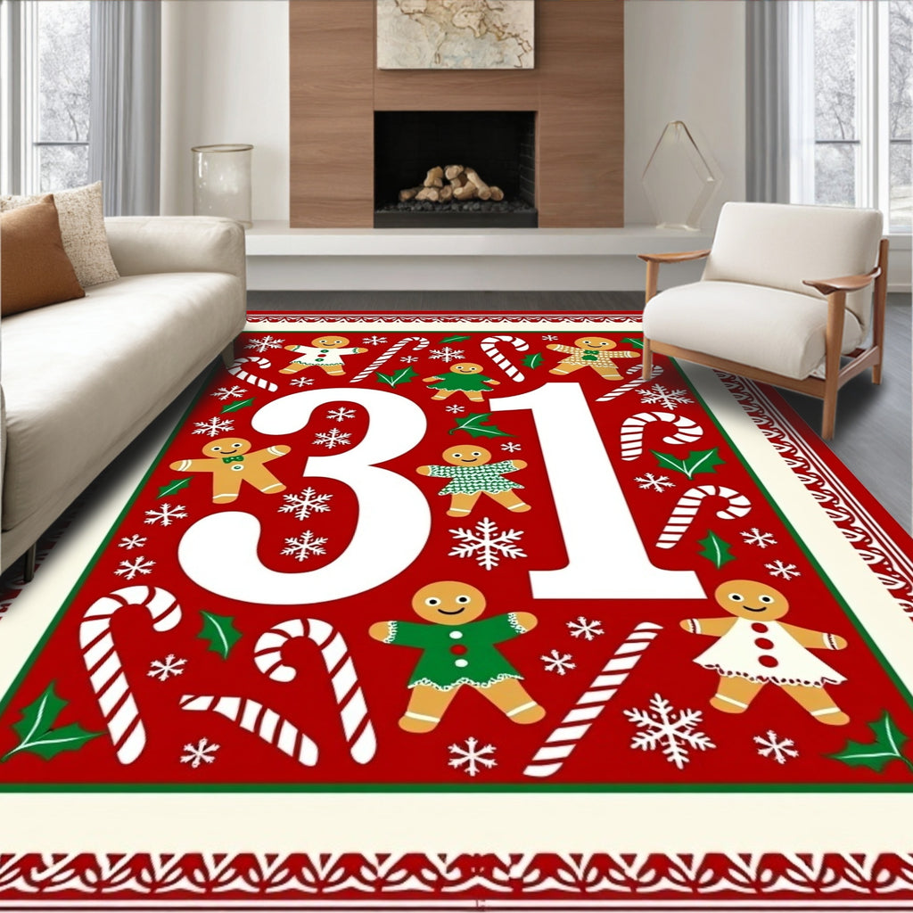 Festive Gingerbread Candy Cane Snowflakes Rug