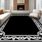 Ornate White Floral Border Design Rug