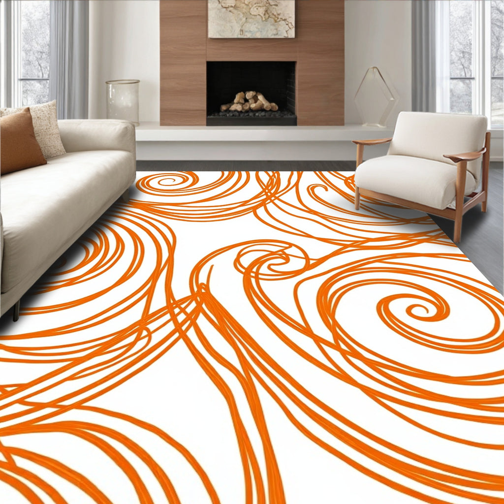 Whirling Orange Swirl Pattern Rug