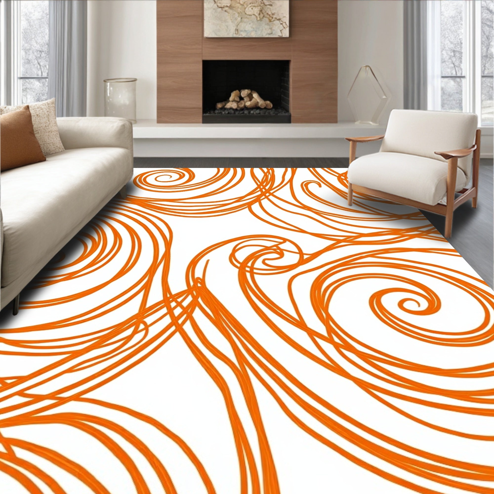 Whirling Orange Swirl Pattern Rug