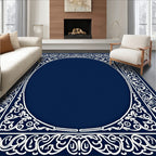 Ornate White Floral Navy Border Rug