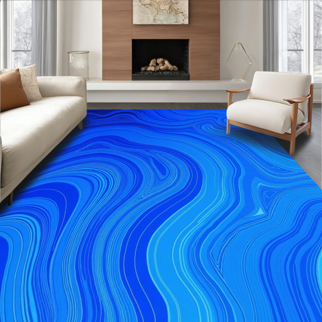 Vibrant Blue Swirl Abstract Pattern Rug