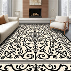 Cream Black Ornate Floral Medallion Rug