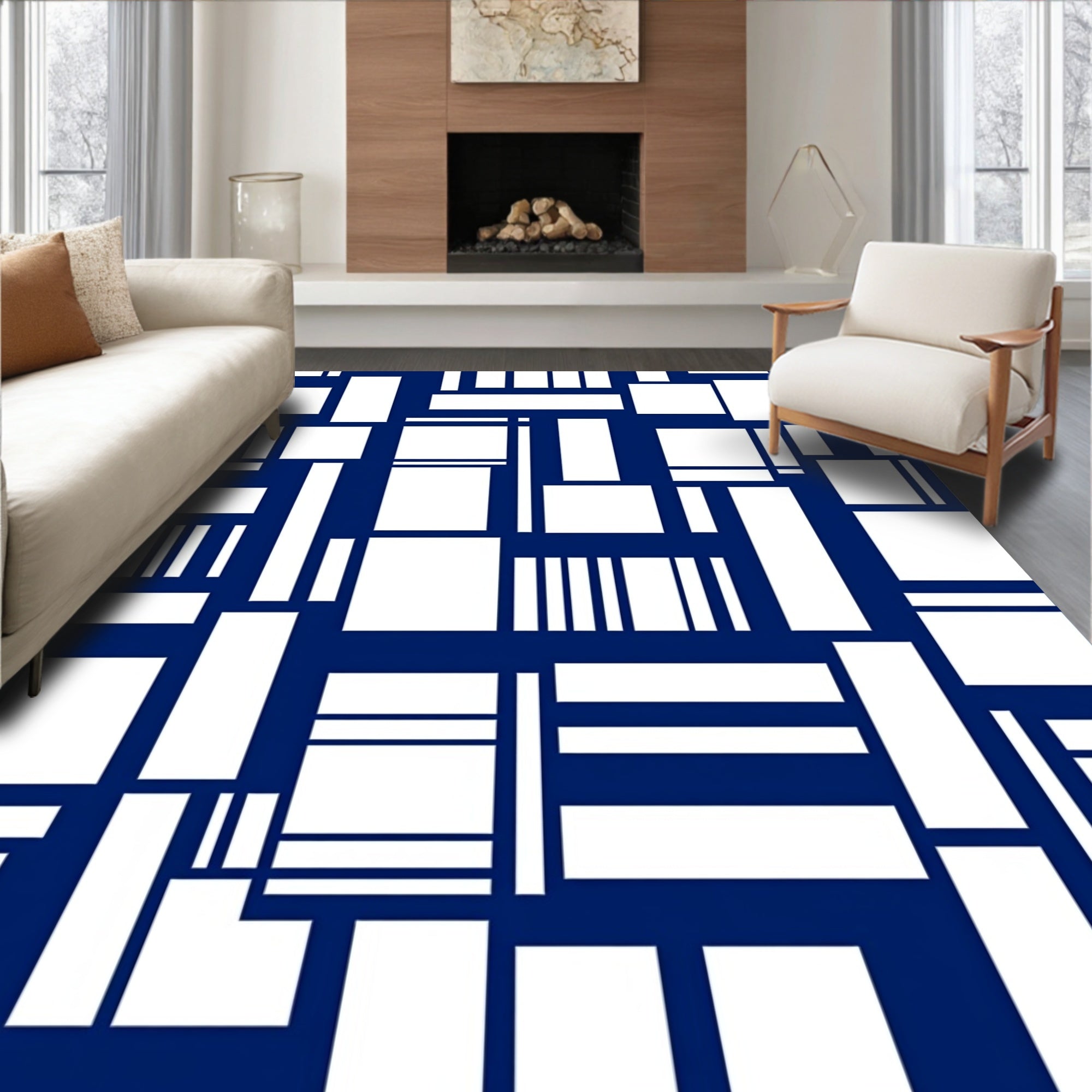 Geometric Rectangles Modern Design Rug