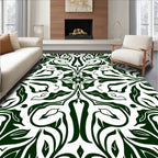 Dark Green Swirl Floral Pattern Rug