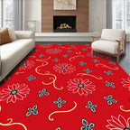 Vibrant Red Detailed Floral Vine Rug