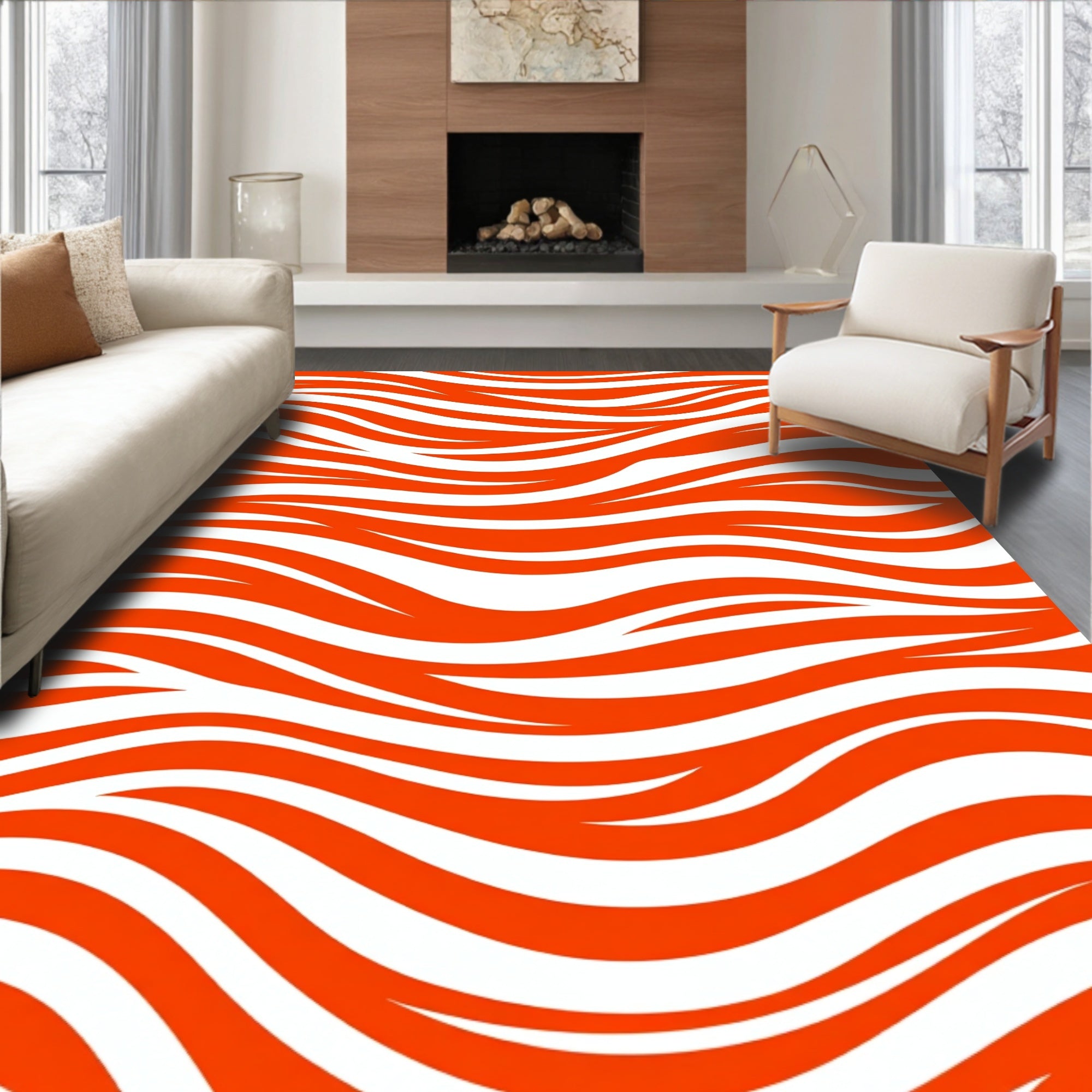 Bold Orange Wavy Stripe Pattern Rug