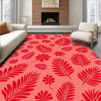 Tropical Red Leaf Pattern Design Rug