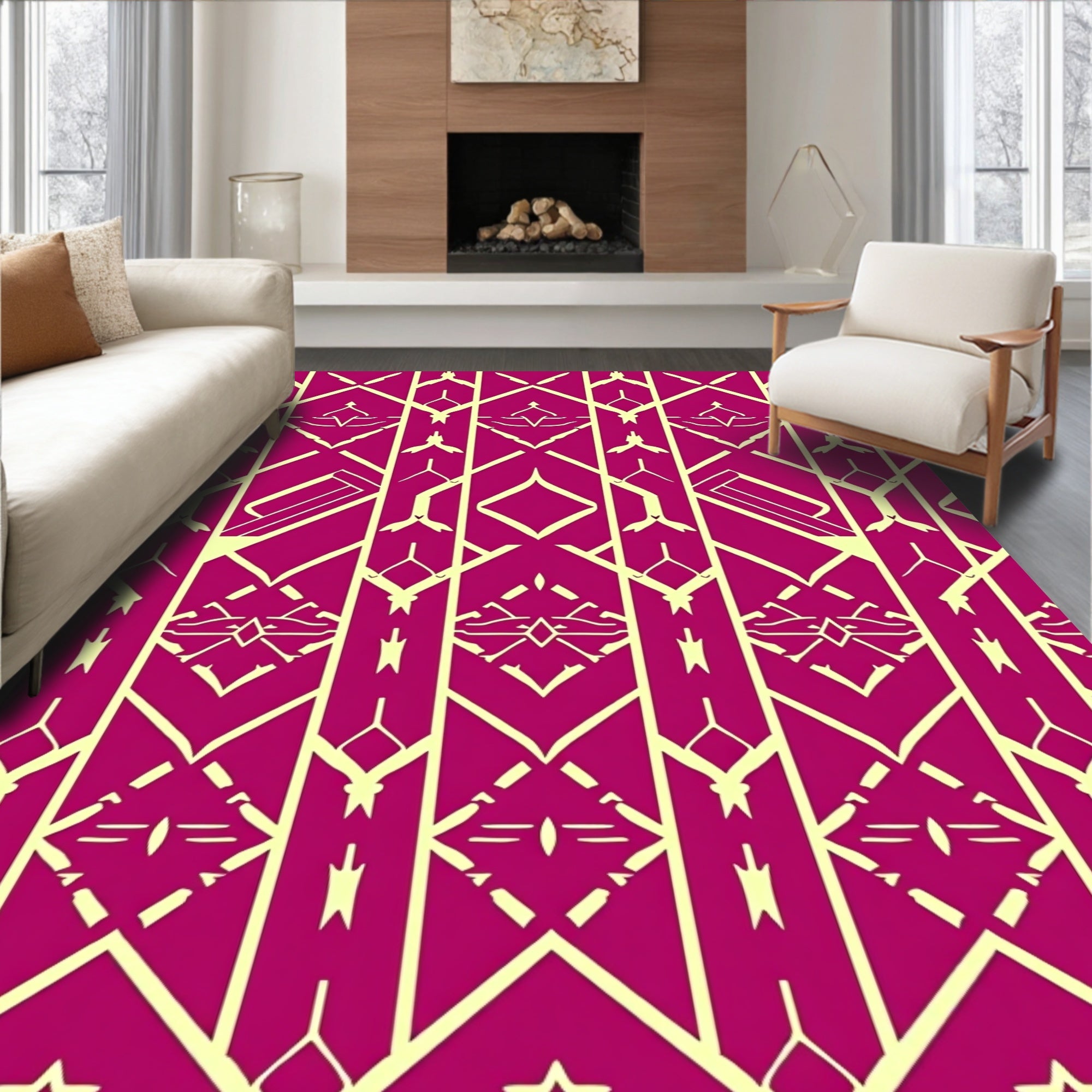 Geometric Art Deco Fuschia Pattern Rug