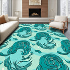 Abstract Teal Swirl Feather Design Rug