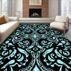 Ornate Light Blue Floral Pattern Rug
