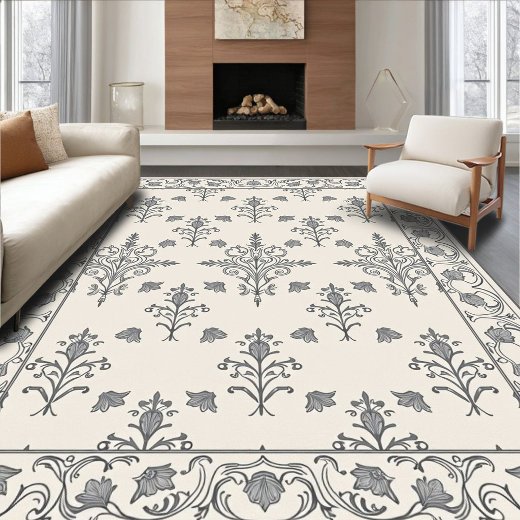 Elegant Floral Scroll Pattern Design Rug