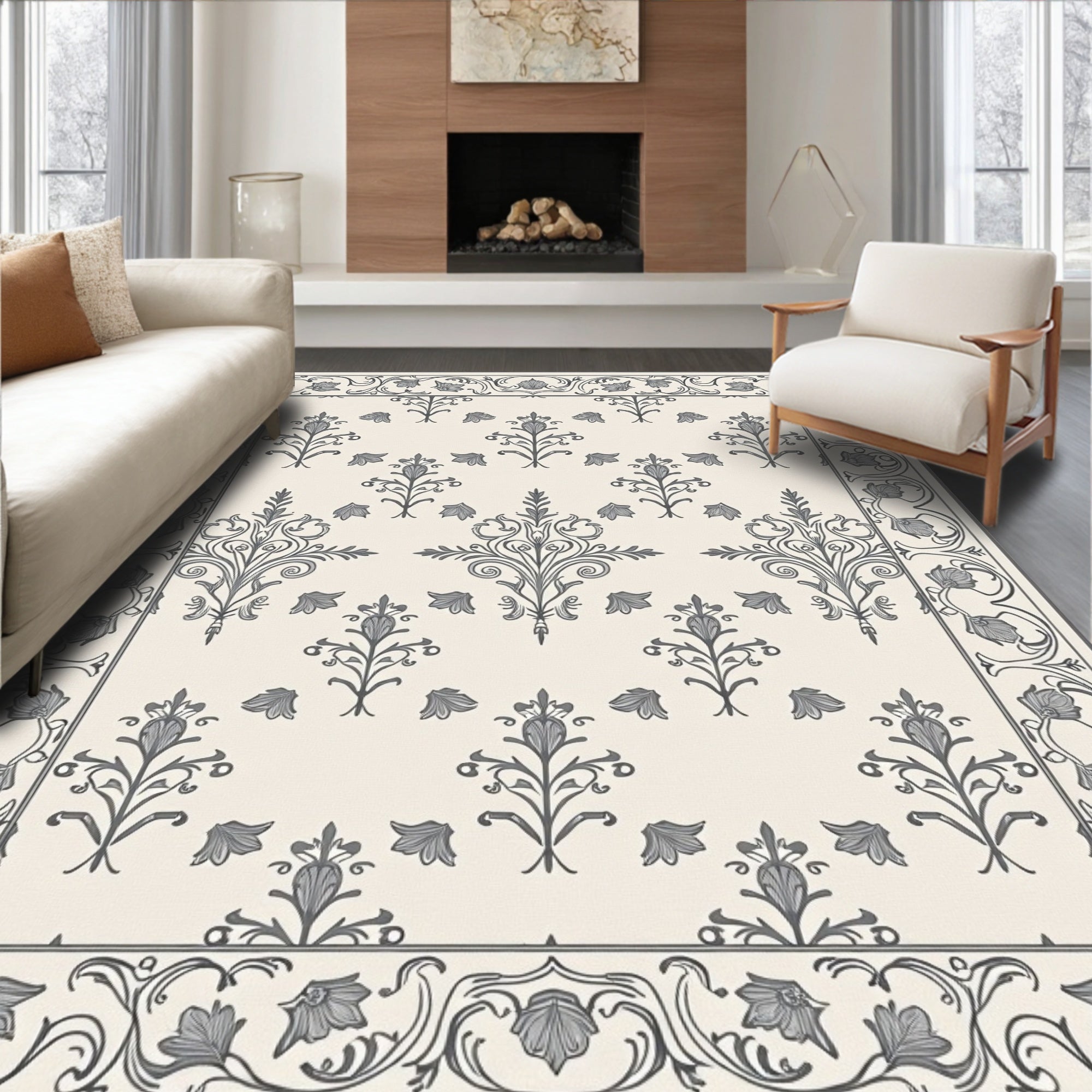 Elegant Floral Scroll Pattern Design Rug