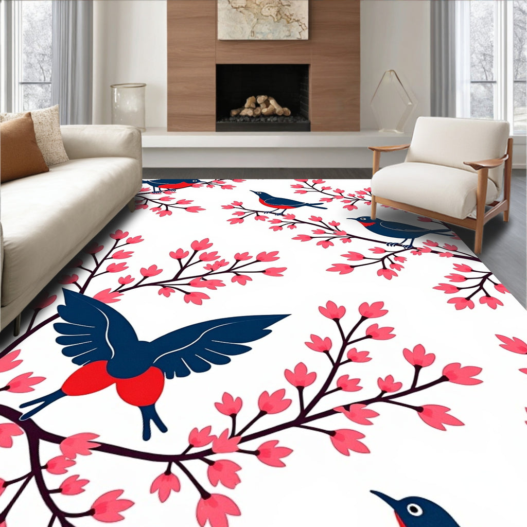 Charming Birds Blossom Design Rug
