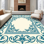 Ornate Teal Scrollwork Classic Pattern Rug