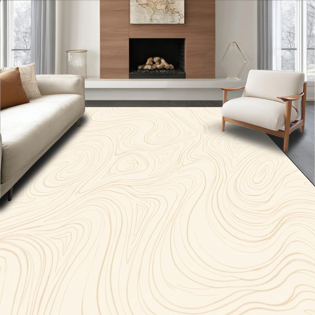 Cream Abstract Swirl Pattern Rug