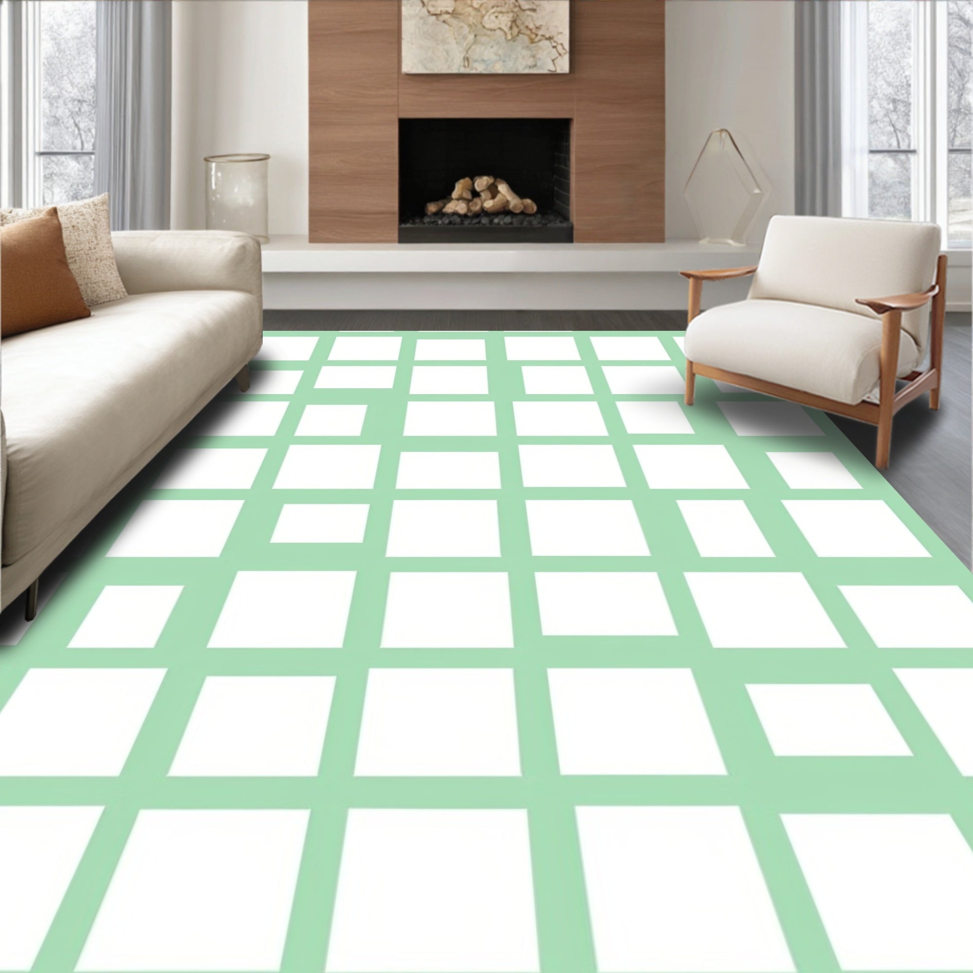 Mint Lattice Geometric Pattern Rug