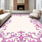Ornate Pink Floral Scrollwork Design Rug