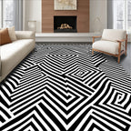 Bold Black White Geometric Maze Pattern Rug