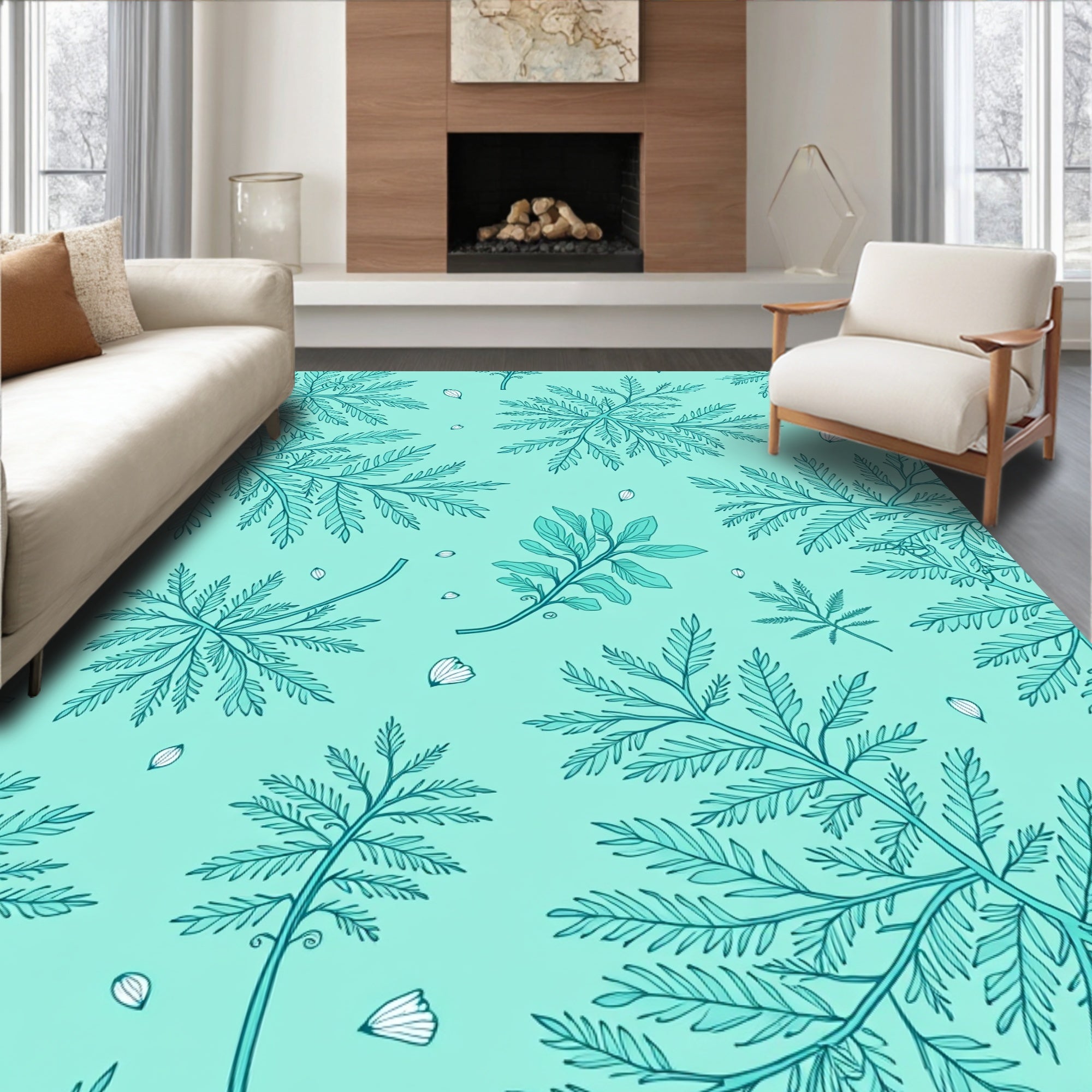 Foliage Pattern With Delicate Greenery Rug